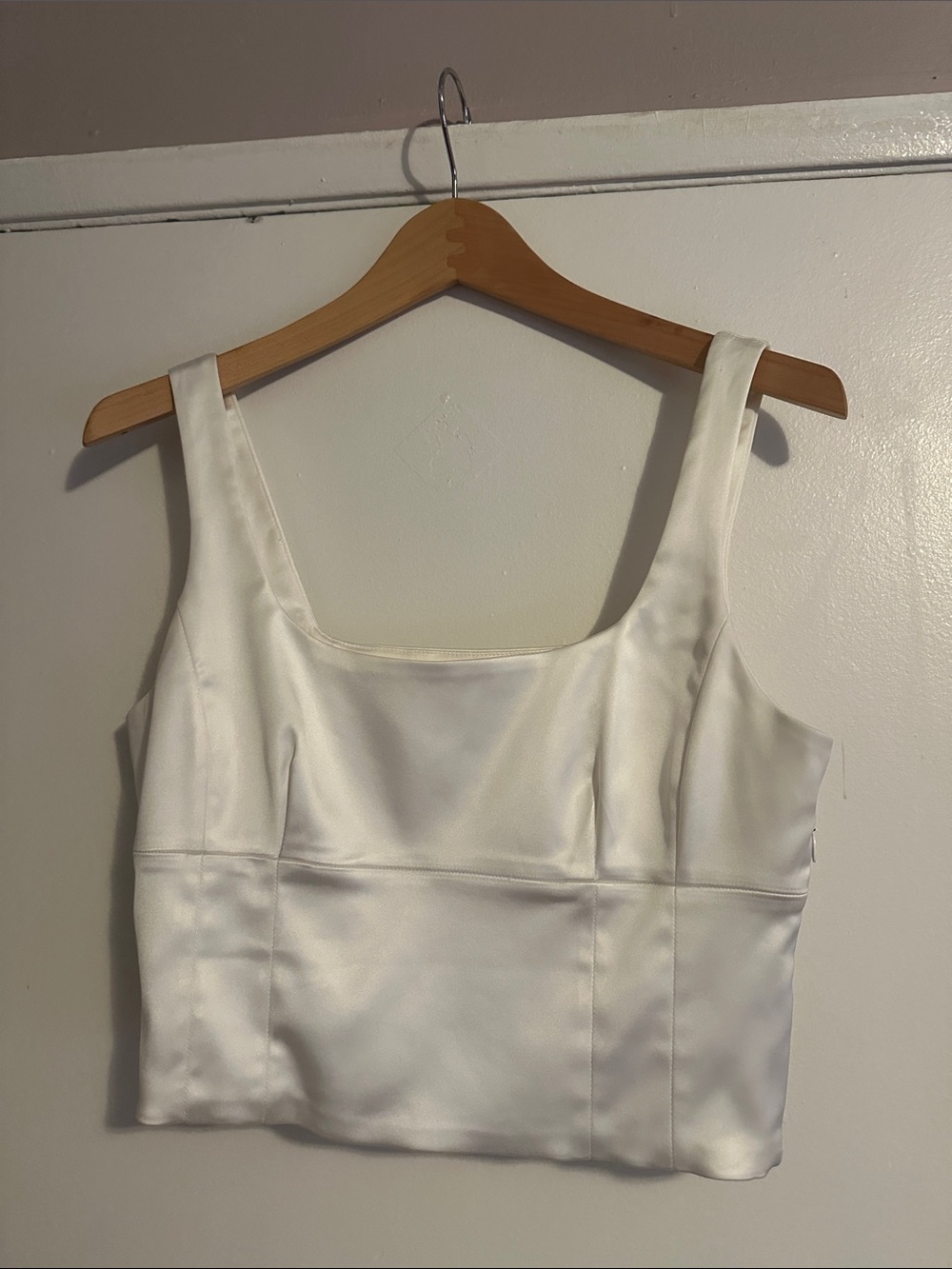 Wilfred Ivory Satin Square-Neck Cropped Top